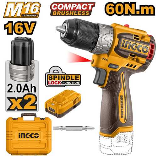 Аккумуляторный бесщеточный шуруповерт INGCO CDLI206021 INDUSTRIAL 20 В 60 Нм 22+1 фотография 1