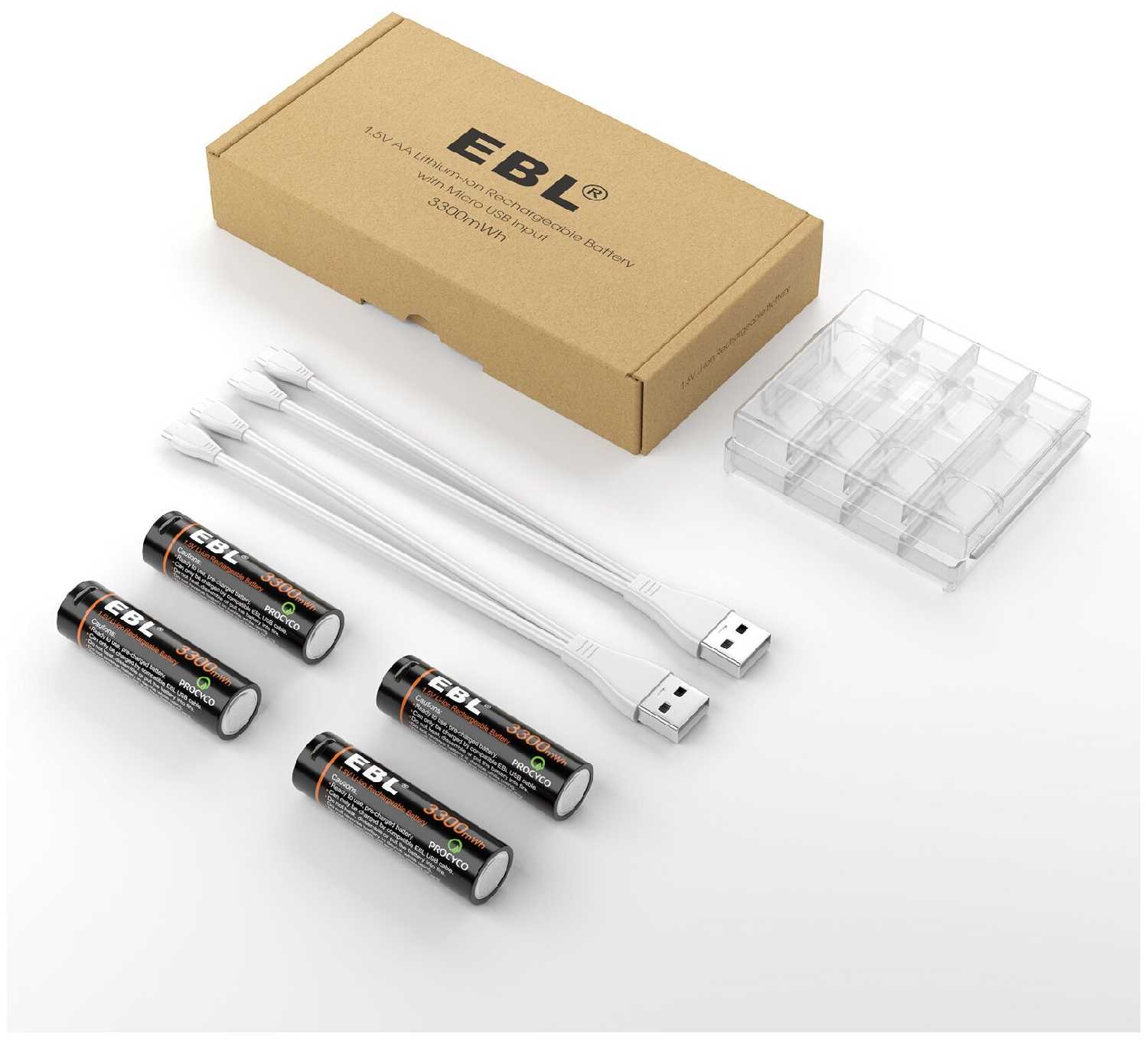 Аккумуляторные батарейки AA 1,5V Li-ion 3300 mWh с USB кабелем, 4 шт фотография 2