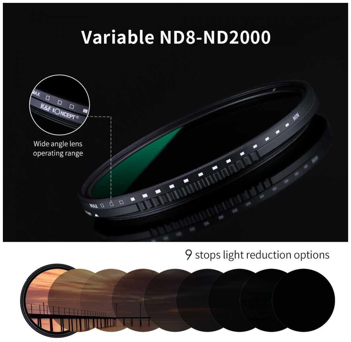 Переменный нейтральный фильтр K&F Concept Variable MC ND8-ND2000 Slim (77mm) фотография 13