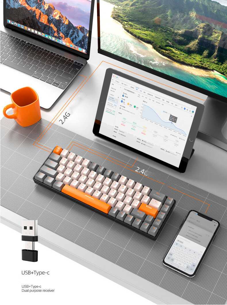 Игровая беспроводная механическая клавиатура ZiyouLang K68 (Bluetooth/2.4G/Hot Swap) фотография 3