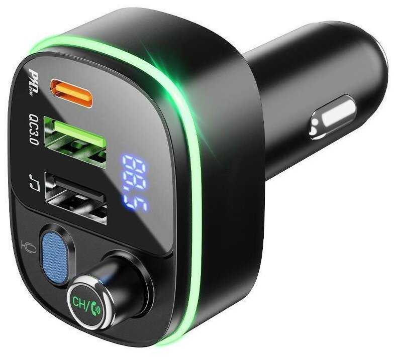 FM-трансмиттер Bluetooth E62 с быстрой зарядкой QC3.0 USB и PD 20W Type-C / Bluetooth 5.0 модулятор c LED подсветкой фотография 1