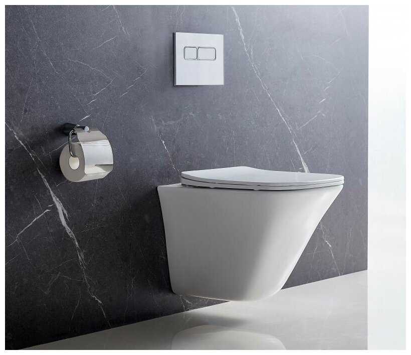 Подвесной унитаз безободковый Belbagno Marmi белый с сиденьем дюропласт с микролифтом белое (BB052CHR+BB052SC) фотография 2