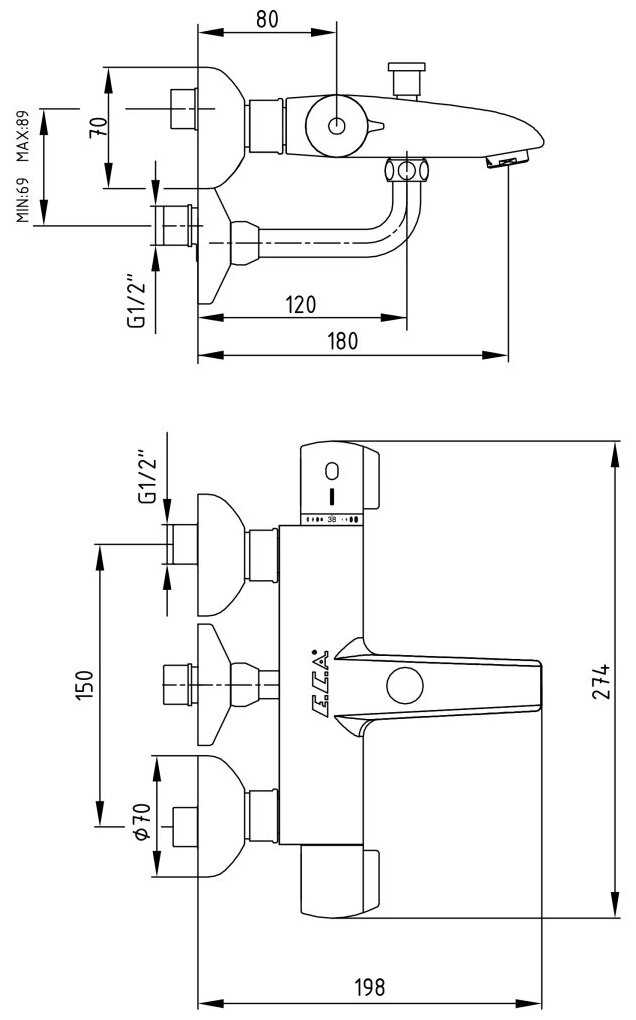 Термостат для ванны E.C.A. Thermostatic 102 102 340, вентильный фотография 1