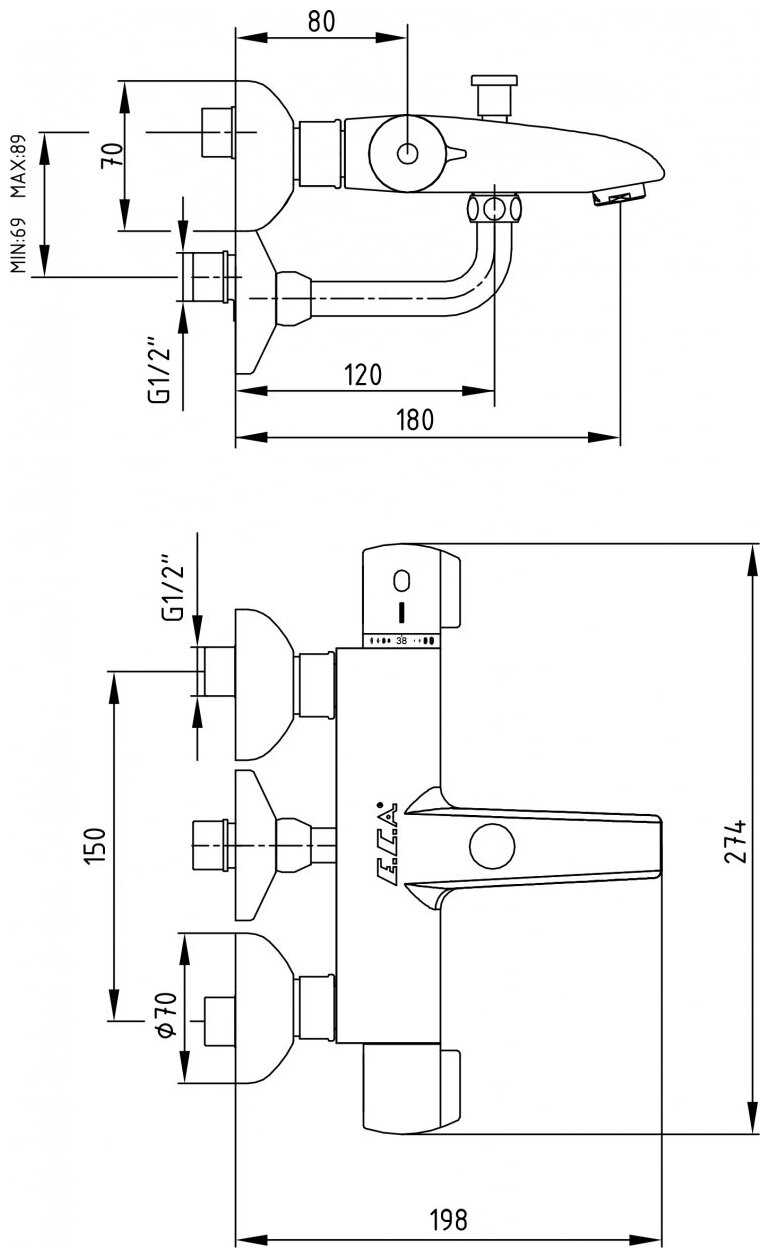 Термостат для ванны E.C.A. Thermostatic 102 102 340, вентильный фотография 2