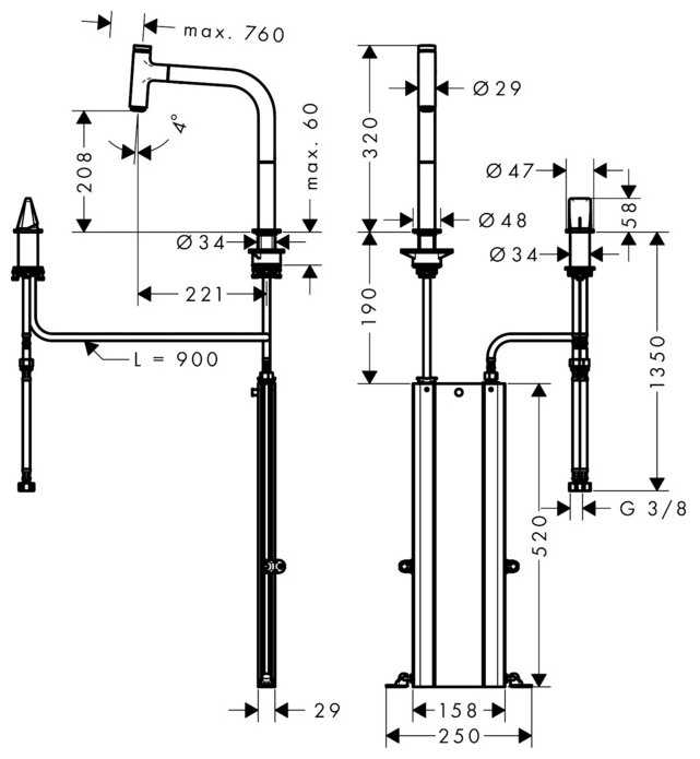 Смеситель для душа hansgrohe M71 73804000 (M7119-H200), рычажный фотография 1