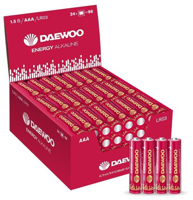 Батарейки алкалиновые DAEWOO ENERGY ALKALINE ААА (LR03, мизинчиковые), 96 шт. (LR03EA-DB4)