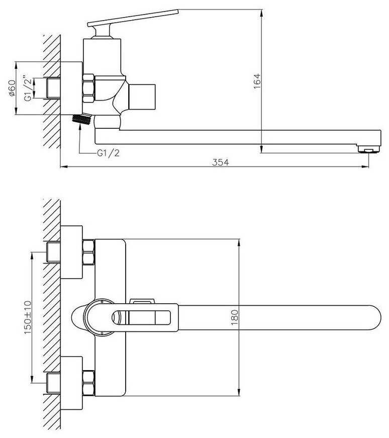 HAIBA Смеситель для ванны латунный с длинным поворотным изливом и душевой лейкой, хромированный фотография 1