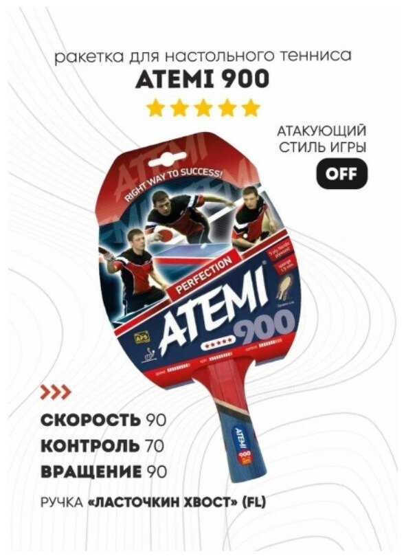 Ракетки для настольного тенниса ATEMI 900 CV фотография 14