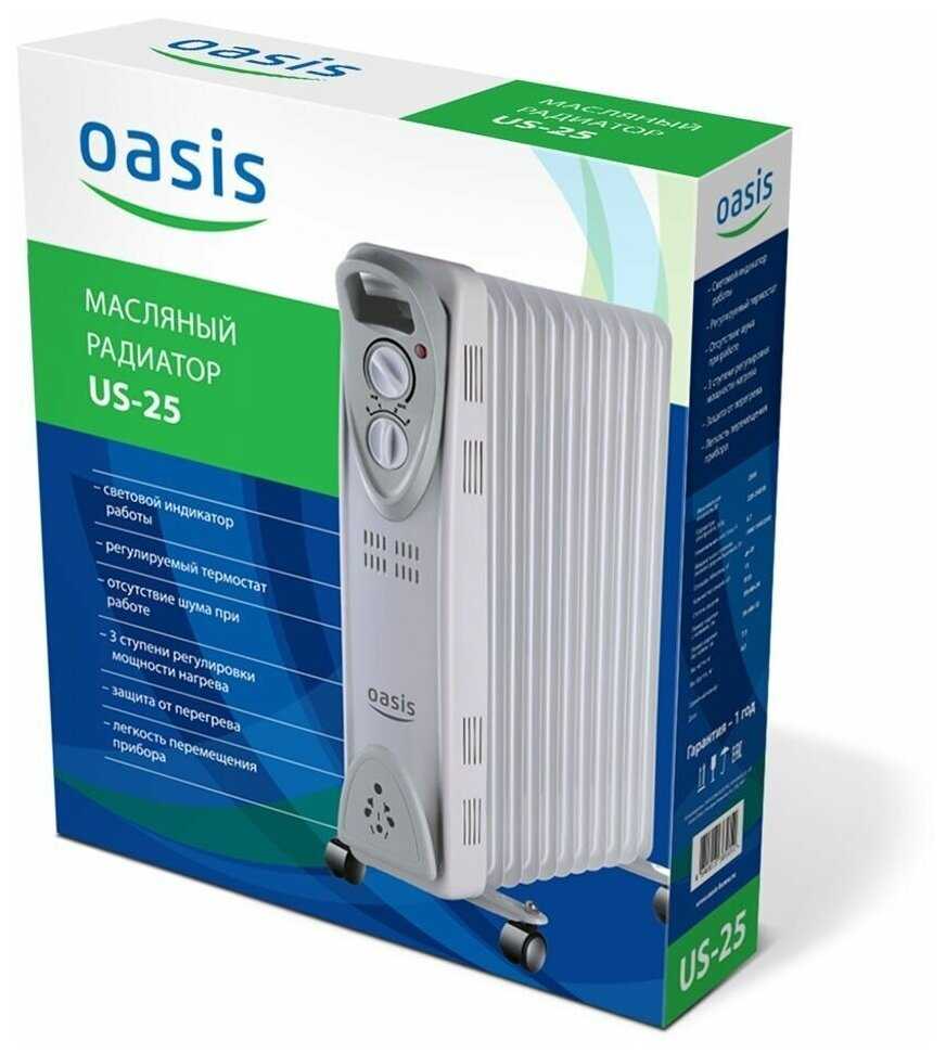 Обогреватель масляный радиатор Oasis US-25, 2500 Вт, 11 секций, белый фотография 5