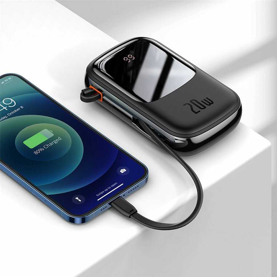 Портативный аккумулятор BASEUS Qpow Pro Digital Display (встроенный кабель Lightning, 3A, 20000 мА⋅ч) фотография 7