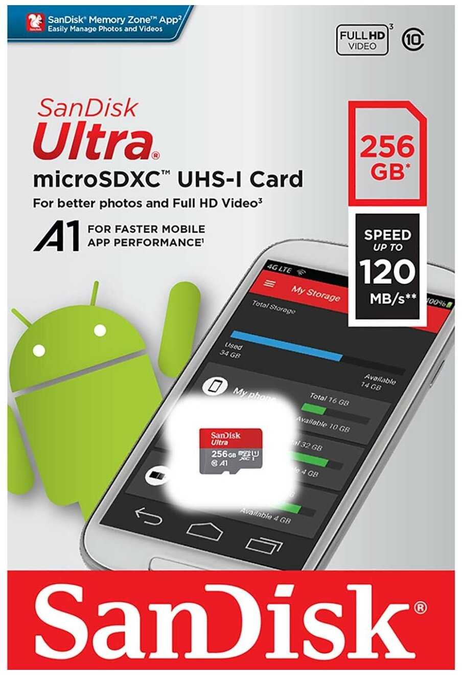 Карта памяти MicroSD SanDisk Ultra 256GB UHS-I (SDSQUA4-256G-GN6MN)