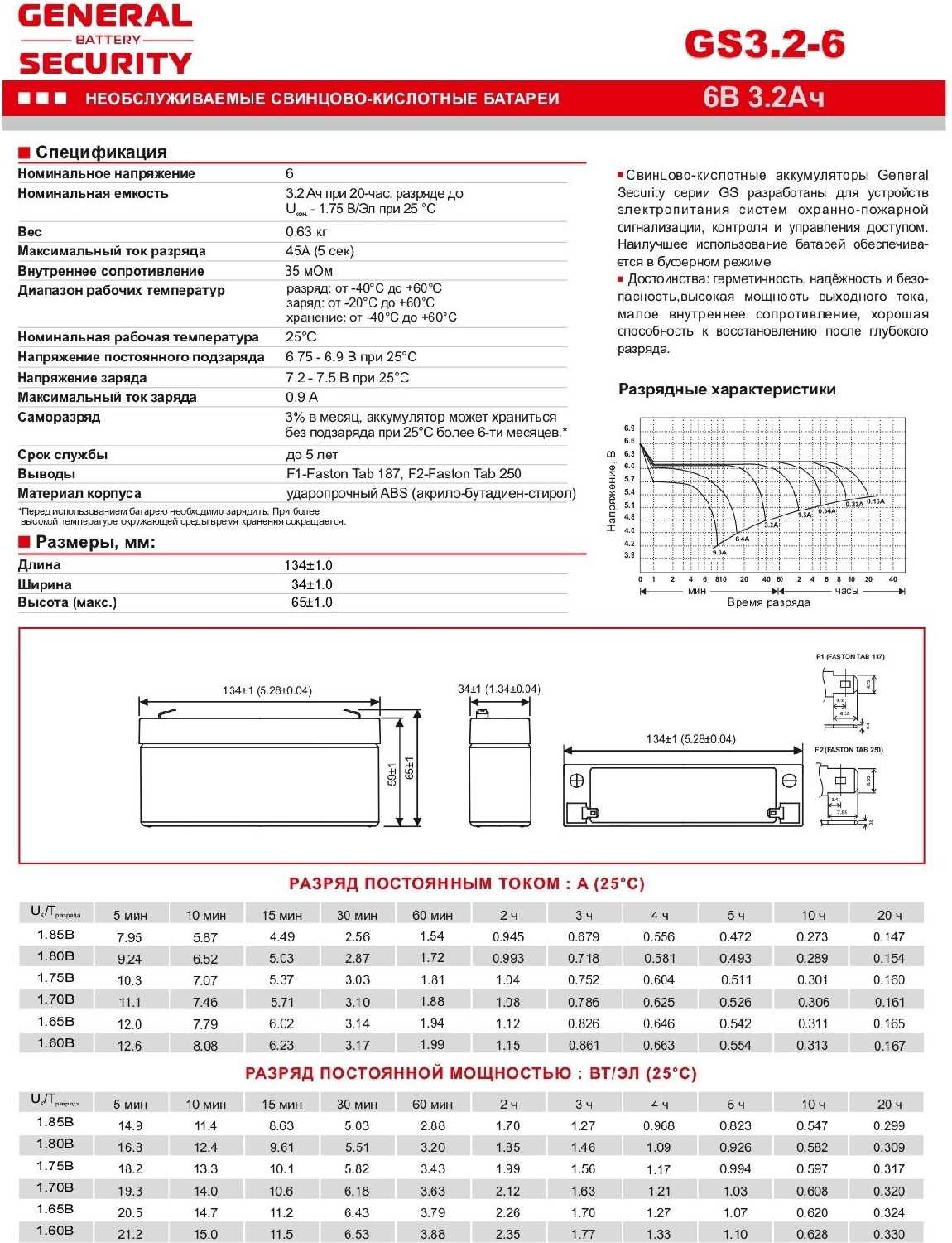 Аккумулятор General Security GS 3.2-6 фотография 3