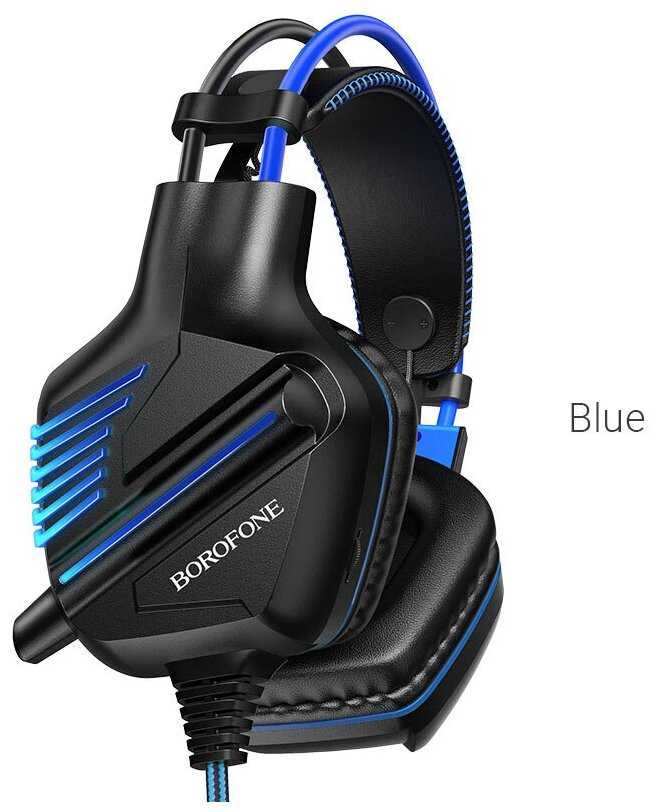 Гарнитура Borofone BO101 Racing, LED-подсветка, игровая, кабель 2 м, синий фотография 1