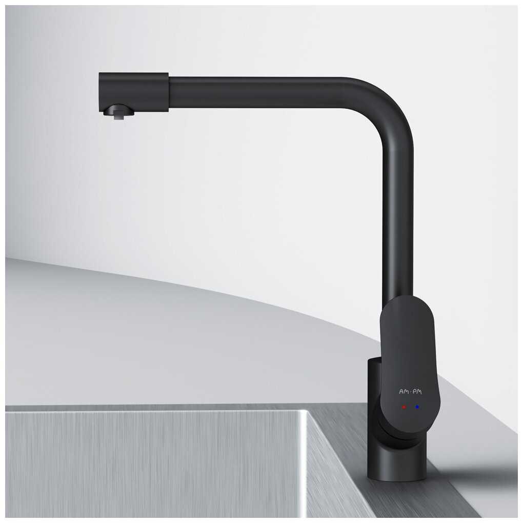 Смеситель для кухни (мойки) с фильтром для питьевой воды Dorff Prime New F9505722 черный, L-излив, Германия фотография 4