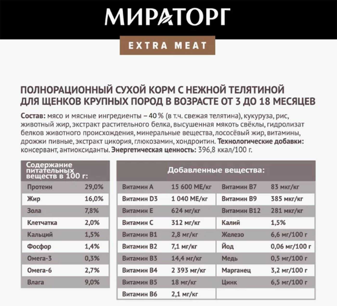 Полнорационный сухой корм Мираторг EXTRA MEAT для щенков крупных пород фотография 5