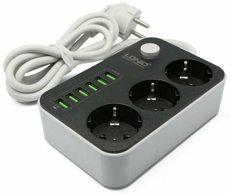 Удлинитель сетевой фильтр LDNIO SE3631 [2 м, 2500 Вт, зарядка на 6 USB]