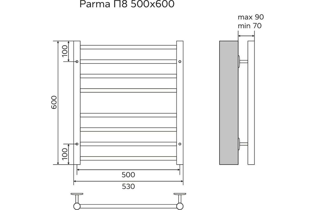 Полотенцесушитель AZARIO PARMA 500/600 водяной 8 пер. (1