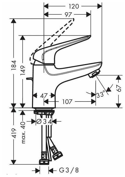 Смеситель для раковины (умывальника) hansgrohe Novus 71020000, рычажный фотография 3