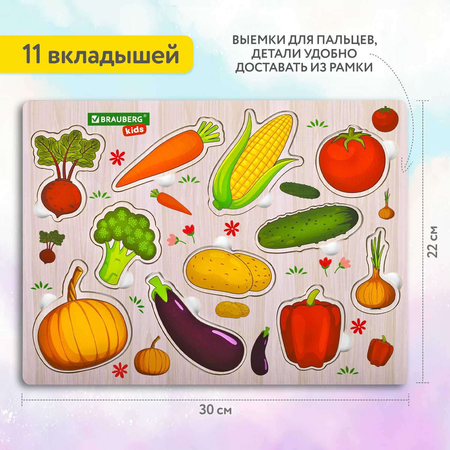 Рамка вкладыш деревянная Brauberg Kids Рамка-вкладыш Овощи (665255) фотография 17