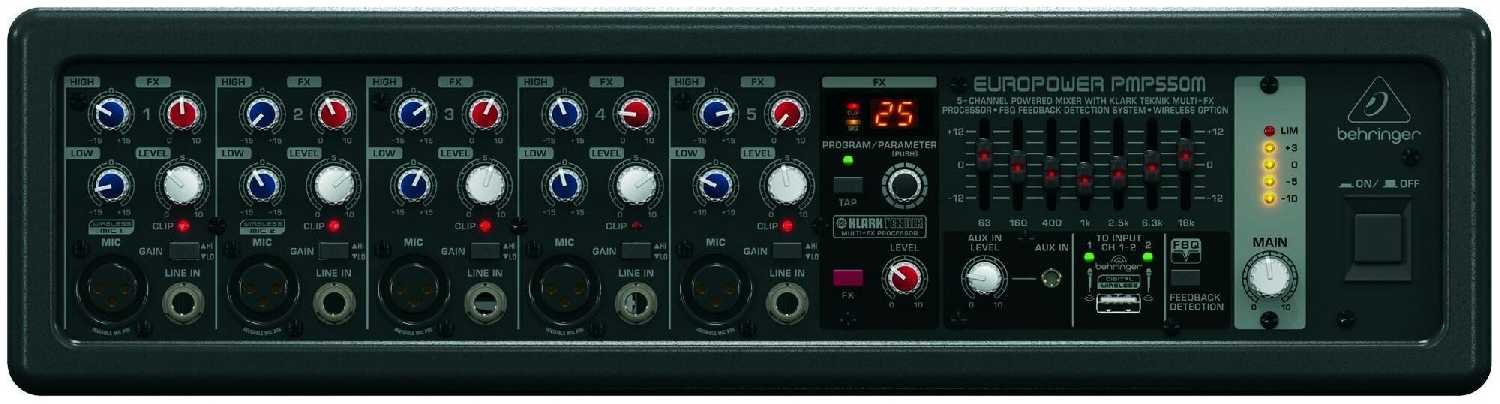 Микшер-усилитель Behringer PMP550M (500Вт•4Ом, 5 мик./лин.- каналов, процессор KLARK TEKNIK, FBQ анти-фидбэк) фотография 3