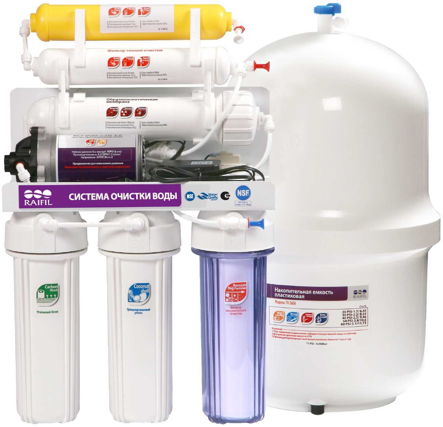 Фильтр под мойкой RAIFIL QM-88 (RO905-650BP-EZ), мембрана Filmtec 50 GPD