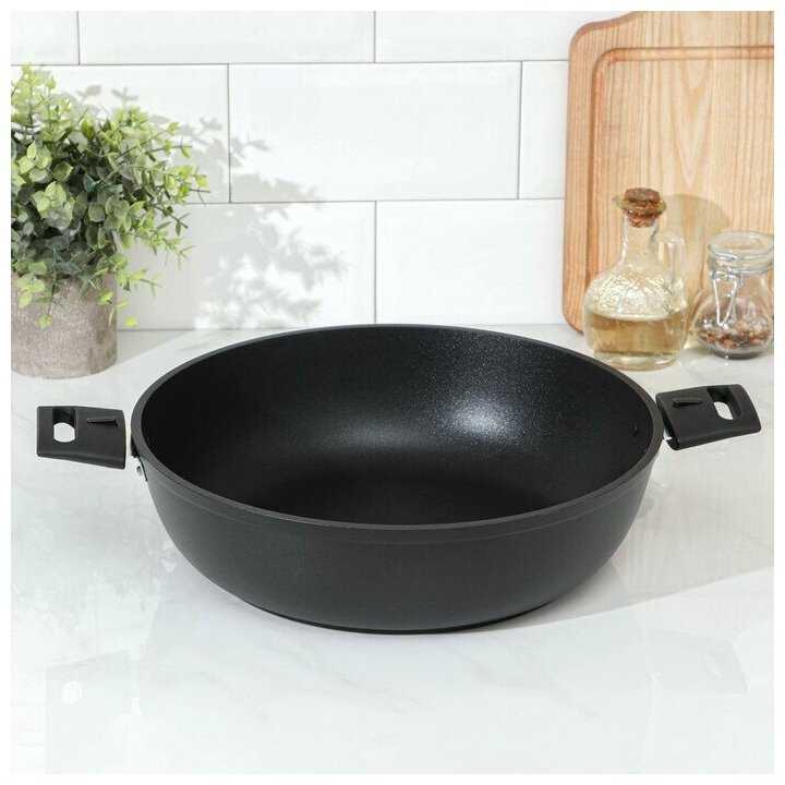 Сковорода «Традиция», d=30 см, съёмные ручки, антипригарное покрытие, цвет чёрный