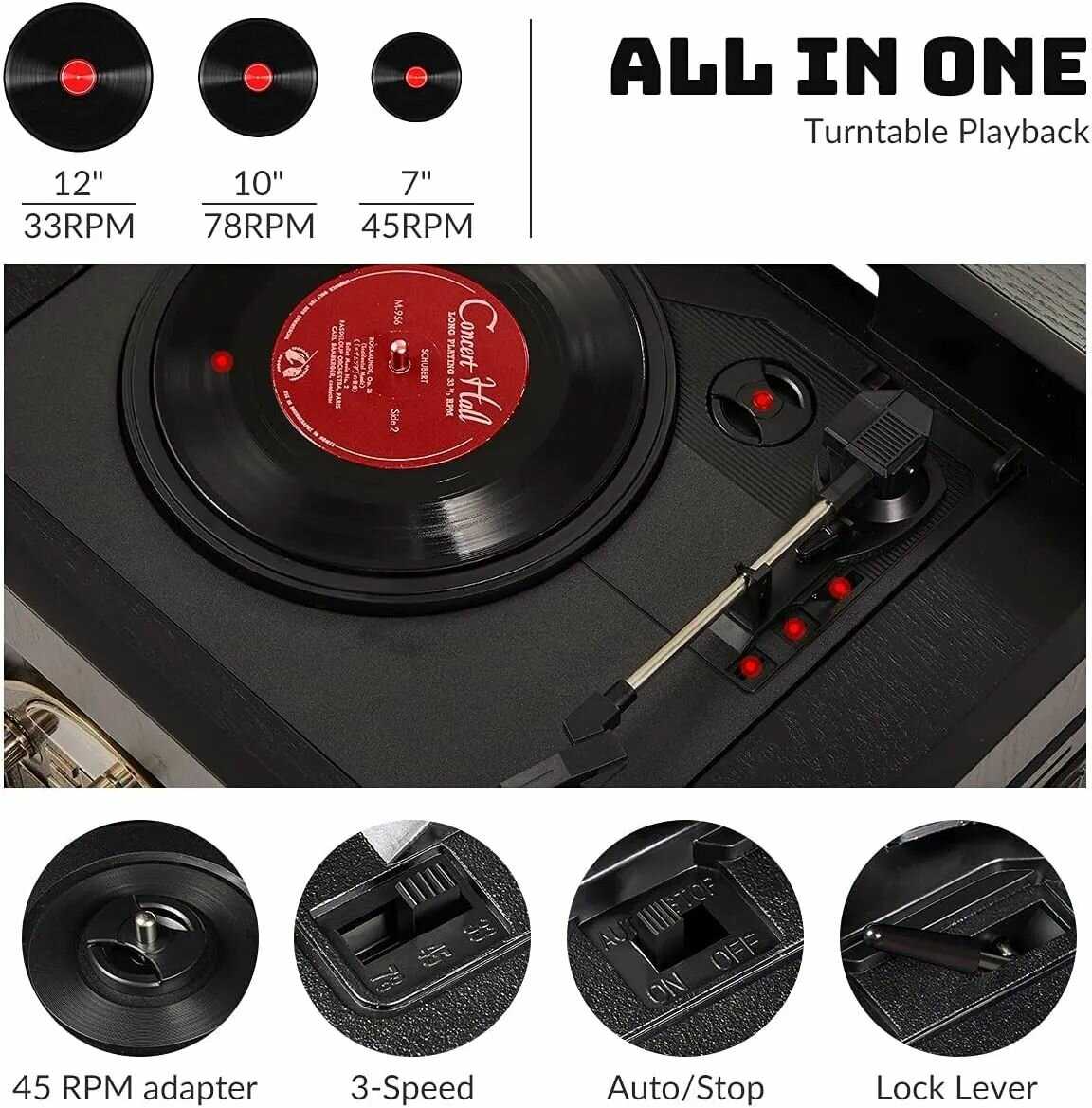 Проигрыватель TM8 TR-18CD для виниловых пластинок, радио, кассет, cd фотография 4
