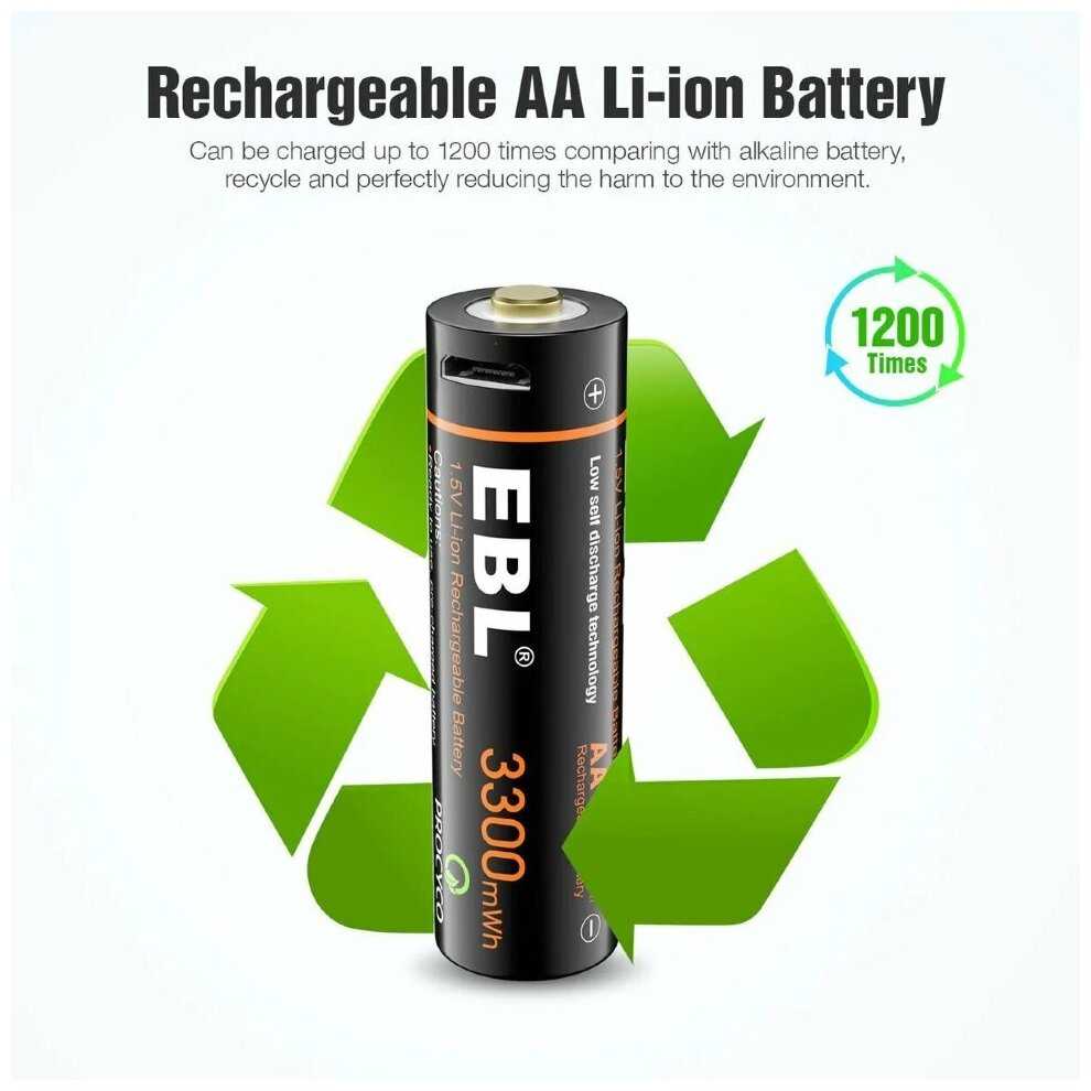 Аккумуляторные батарейки AA 1,5V Li-ion 3300 mWh с USB кабелем, 4 шт фотография 11