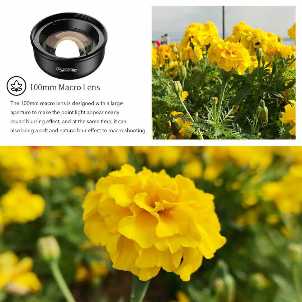 Объектив Apexel 100mm Macro Kit (CPL-фильтр, крепление для смартфонов) фотография 2