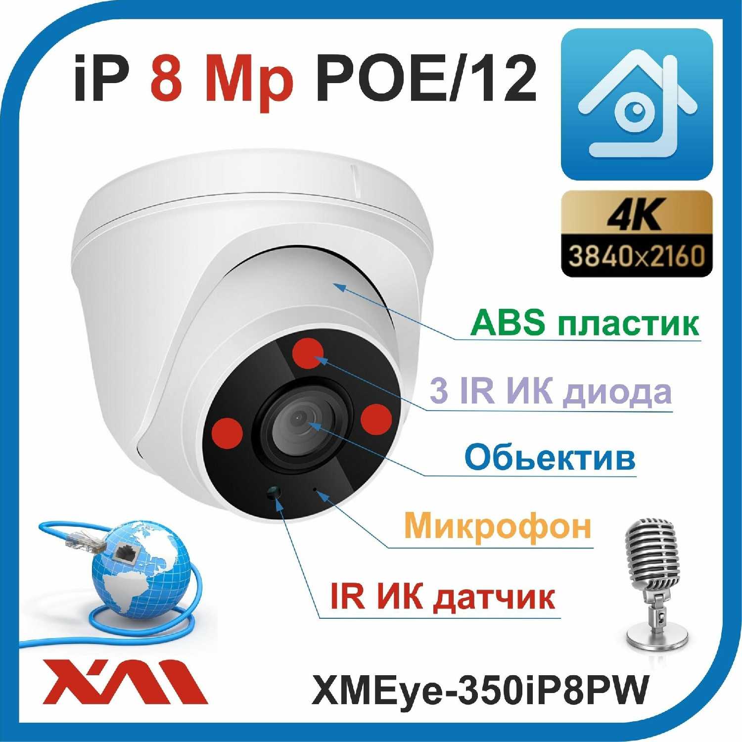 Камера видеонаблюдения купольная XMEye XMEye-350iP8PW-2.8 (POE/12) фотография 1