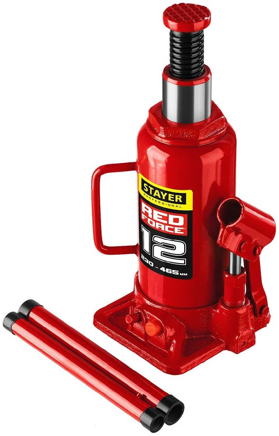 Домкрат бутылочный гидравлический STAYER Red Force (43160-12) фотография 1