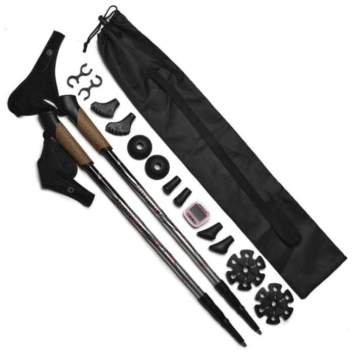 Палки для скандинавской ходьбы со сменными комплектующими телескопические MANGO Телескопические алюминиевые в наборе с аксессуарами, чехлом и шагомером фотография 10