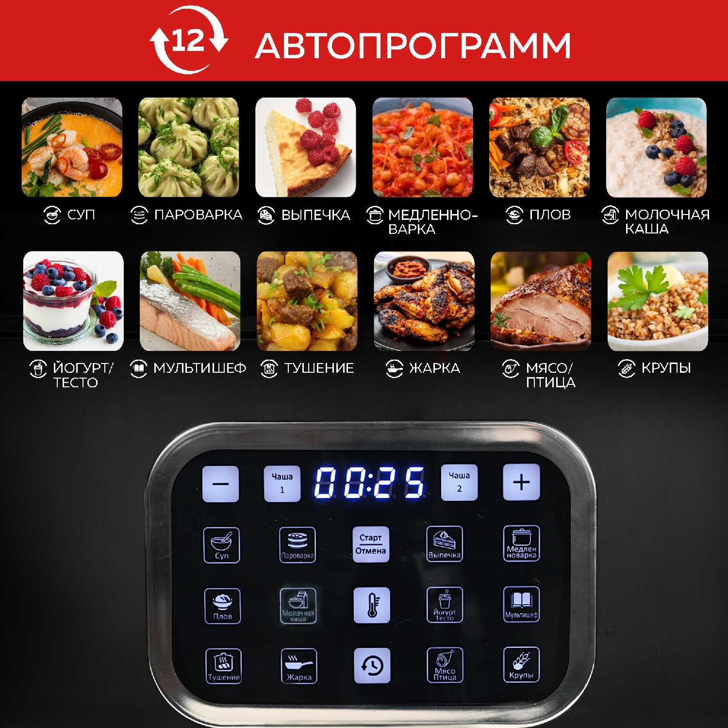 Мультиварка GFGRIL Мультиварка 3 в 1 с двумя чашами (GFM-210) фотография 7