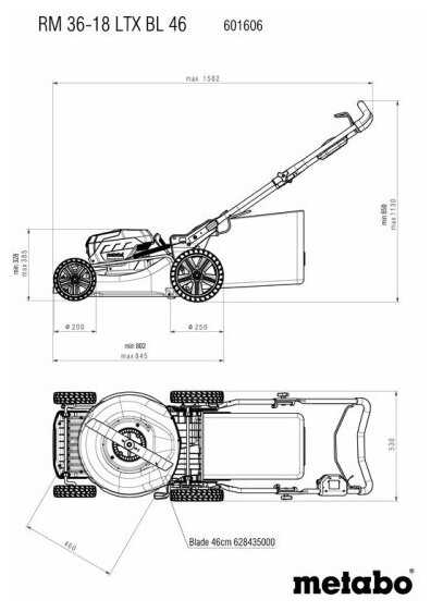 Аккумуляторная газонокосилка Metabo RM 36-18 LTX BL 46 (601606850) фотография 16