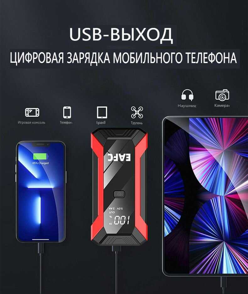 Пусковое зарядное устройство JC04 (Power Bank, 12В, пиковый ток 2000А) фотография 7