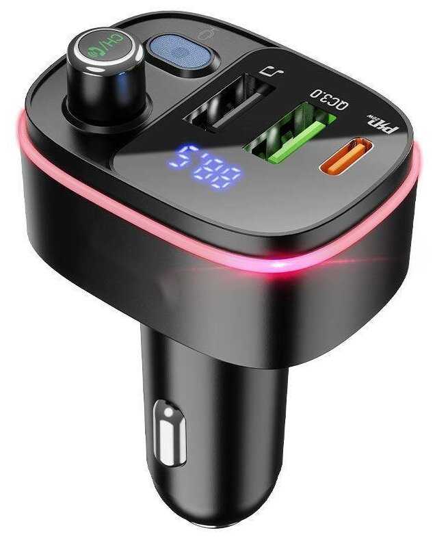 FM-трансмиттер Bluetooth E62 с быстрой зарядкой QC3.0 USB и PD 20W Type-C / Bluetooth 5.0 модулятор c LED подсветкой фотография 4