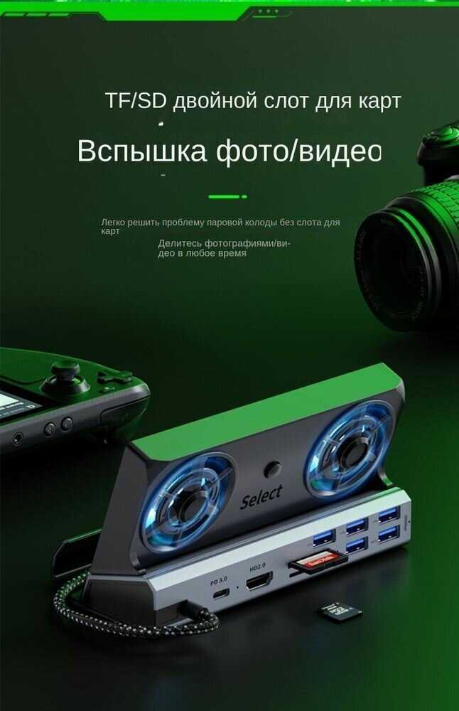 Док-станция Steam Deck Охлаждающий вентилятор Зарядная база USB HDMI HD 4K60HZ (10 в 1) фотография 2