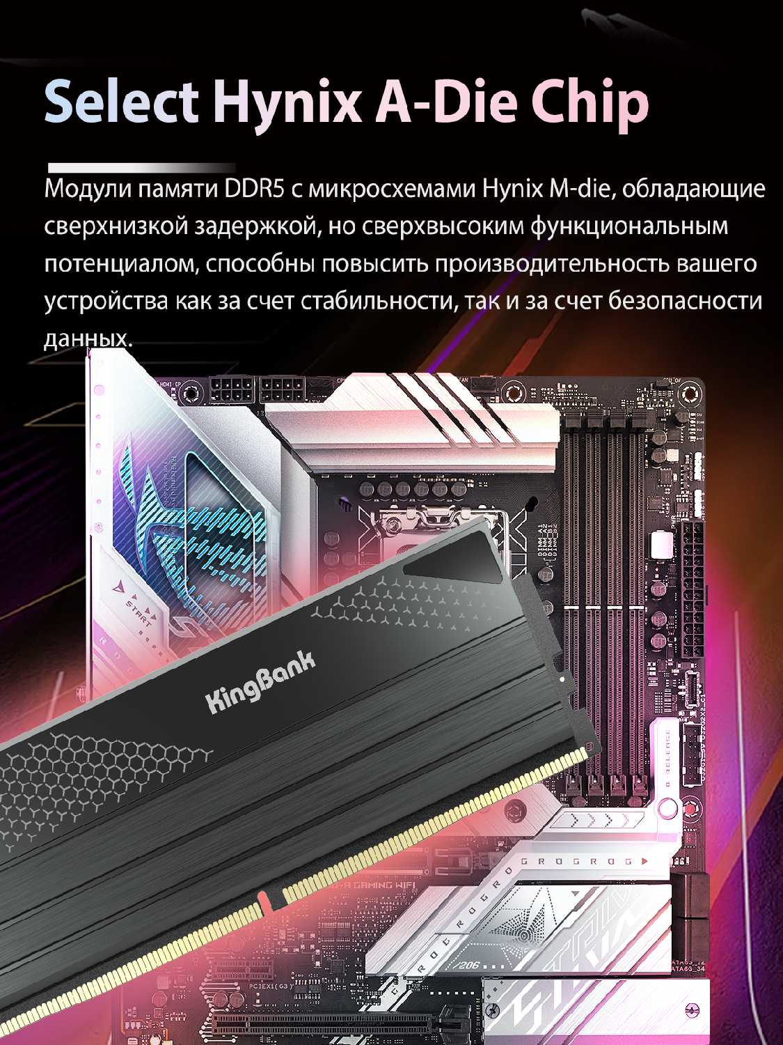 Модуль памяти Kingbank DDR5 6800MHz 224GB 48GB UDIMM New Heatsink (Hynix M-Die) фотография 24