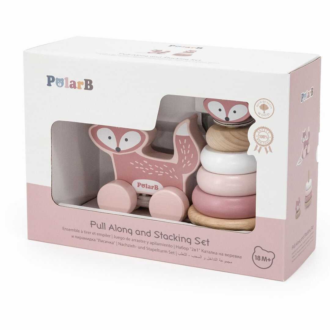 Игровой набор Viga Toys Пирамидка неваляшка и каталка на веревке Лисичка (44228) фотография 1