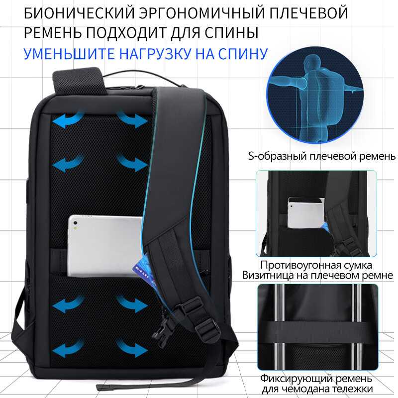 Бизнес Fenruien Водонепроницаемый рюкзак с USB зарядкой (35Л) фотография 13