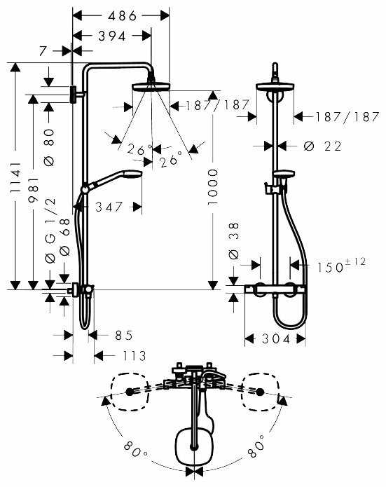Душевая стойка hansgrohe Croma Select E 180 2jet Showerpipe 27256400, фотография 1