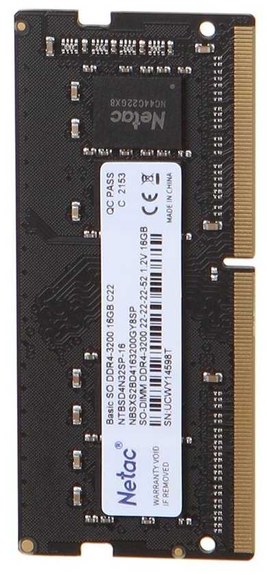 Оперативная память Netac Basic 16 ГБ DDR4 SODIMM CL22 (NTBSD4N32SP-16) фотография 2