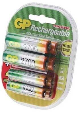 Аккумулятор GP Rechargeable 2700 Series AA + Rechargeable 1000 Series AAA фотография 5