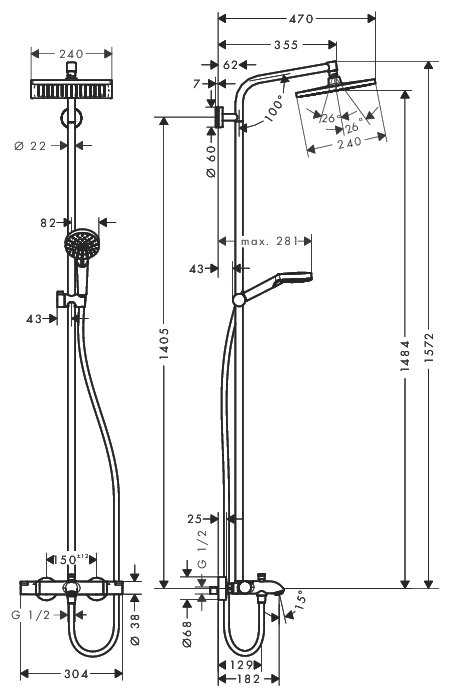 Душевая стойка hansgrohe Crometta E 240 1jet Showerpipe 27298000, хром фотография 1