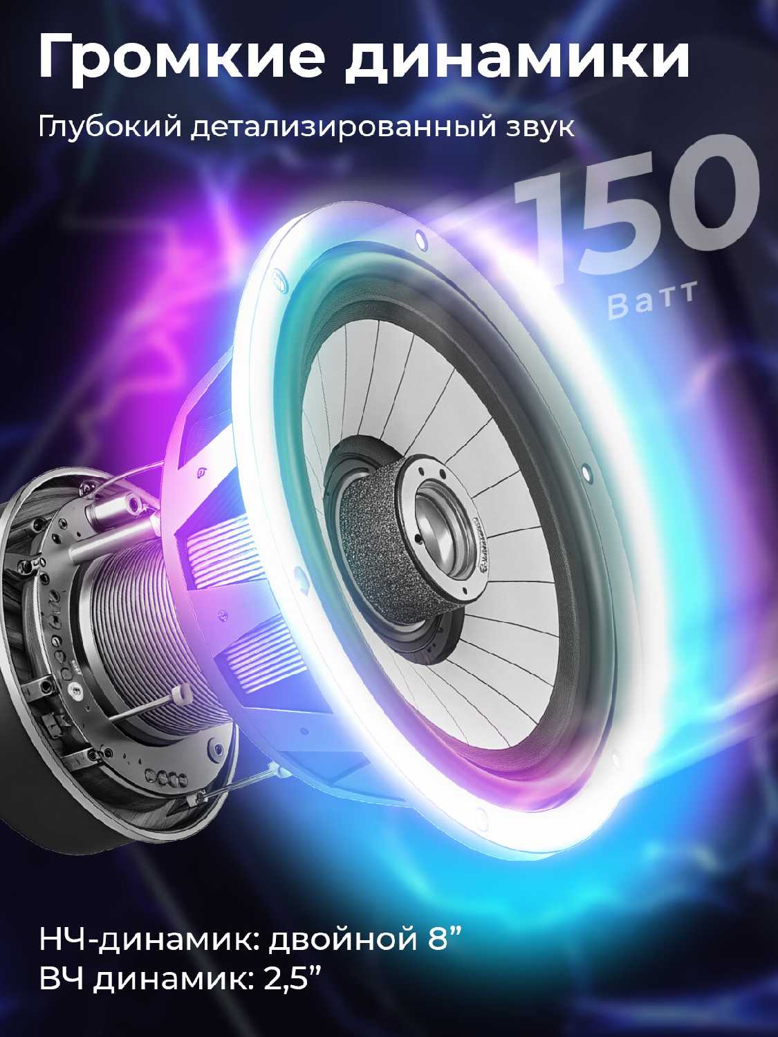 Портативная колонка RITMIX SP-560B, 120Вт, Bluetooth v5.3, USB, microSD, AUX, FM-радио, TWS-режим, микрофон в комплекте фотография 2