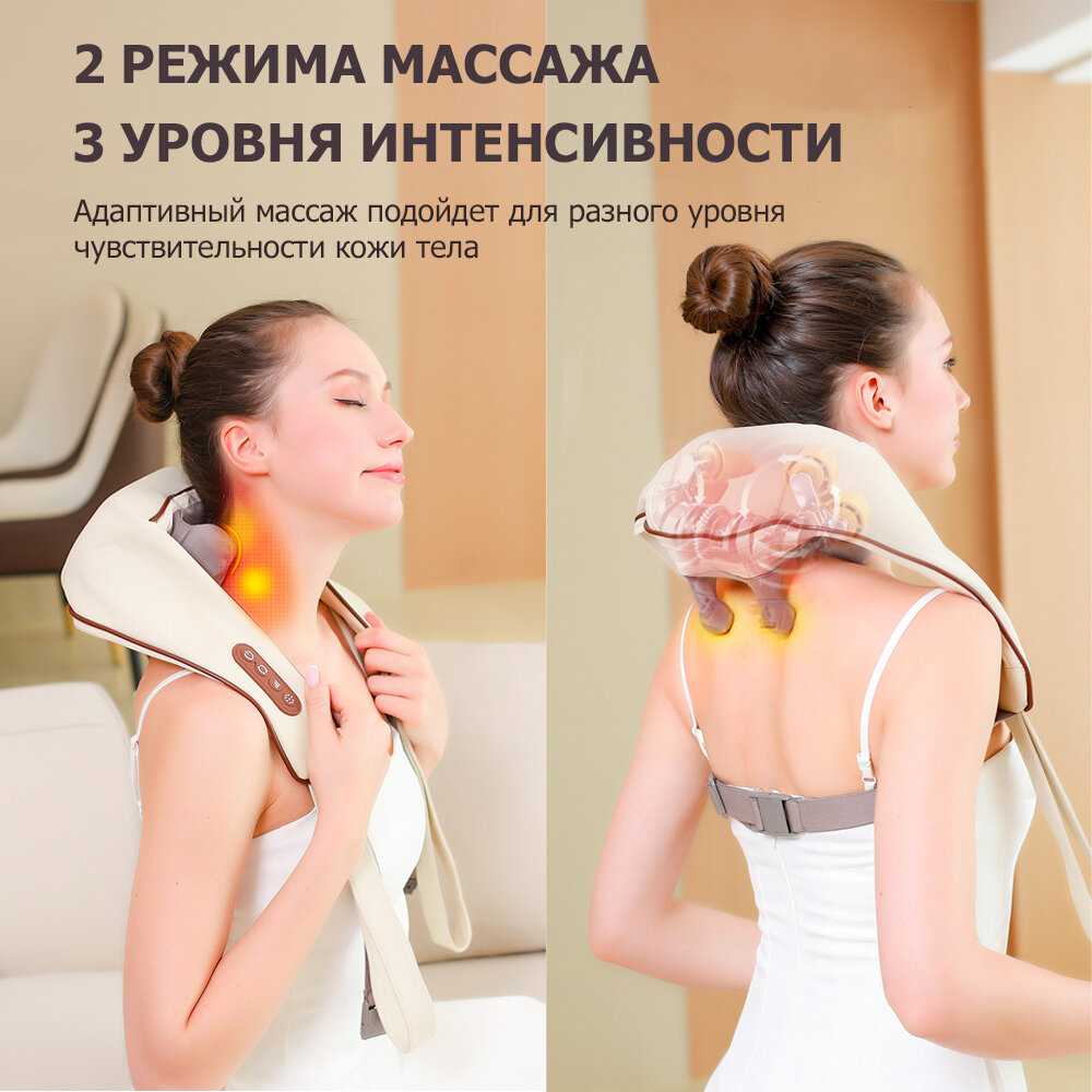 Массажер для шеи и плеч электрический KZ0310, с 6 роликами, щипковым механизмом и ИК прогревом, беспроводной фотография 13