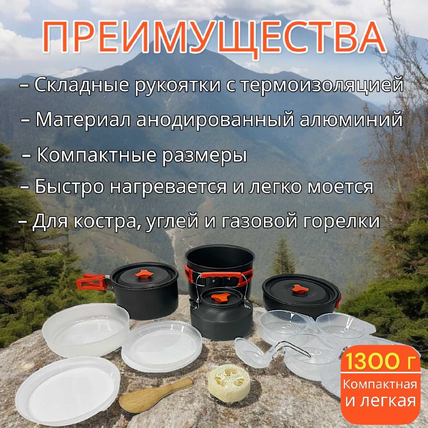 Набор посуды туристический Набор посуды туристический (кастрюля, сковорода, чайник) фотография 4