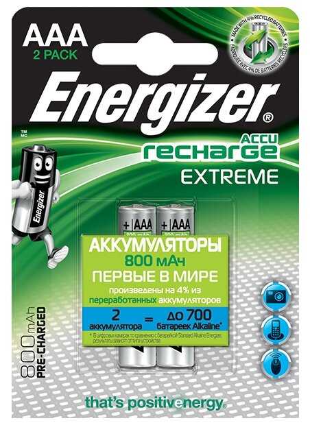 Аккумулятор Ni-Mh 800 мА·ч Energizer Accu Recharge Extreme AAA