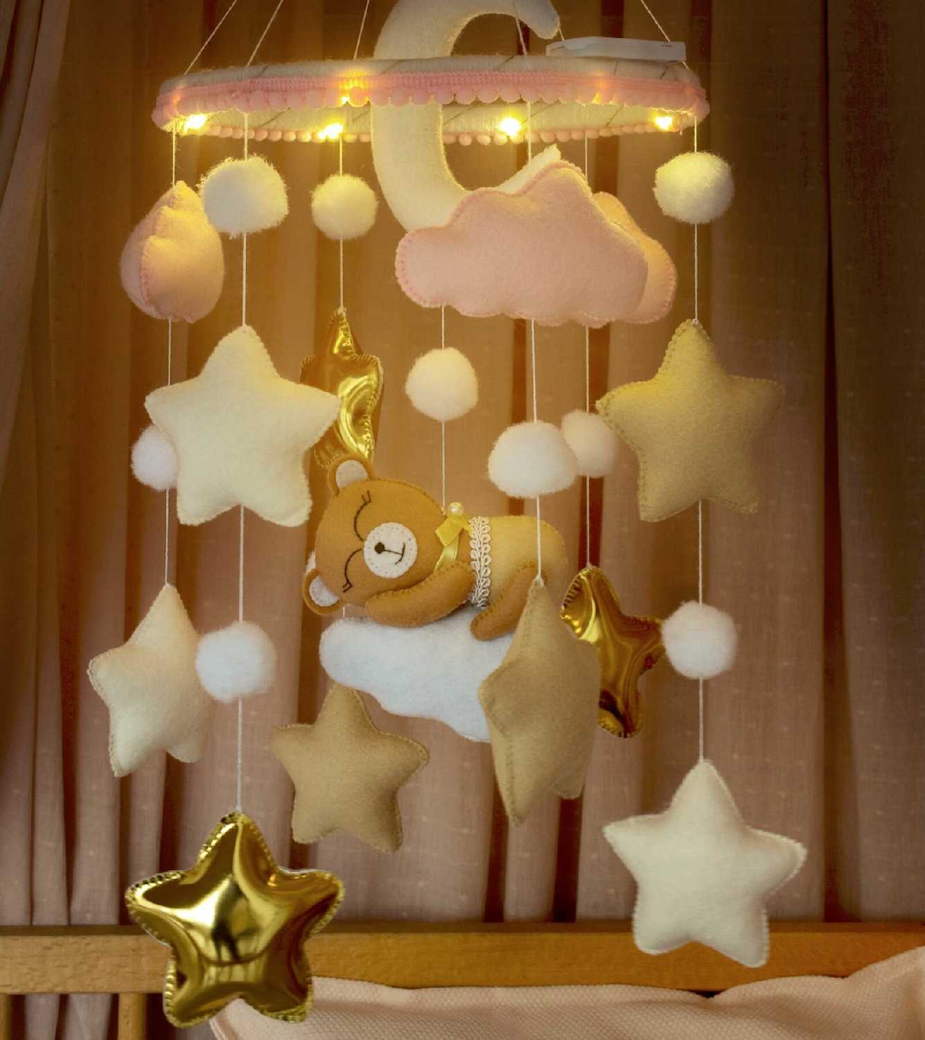 Мобиль в кроватку для новорожденных с подсветкой фотография 30