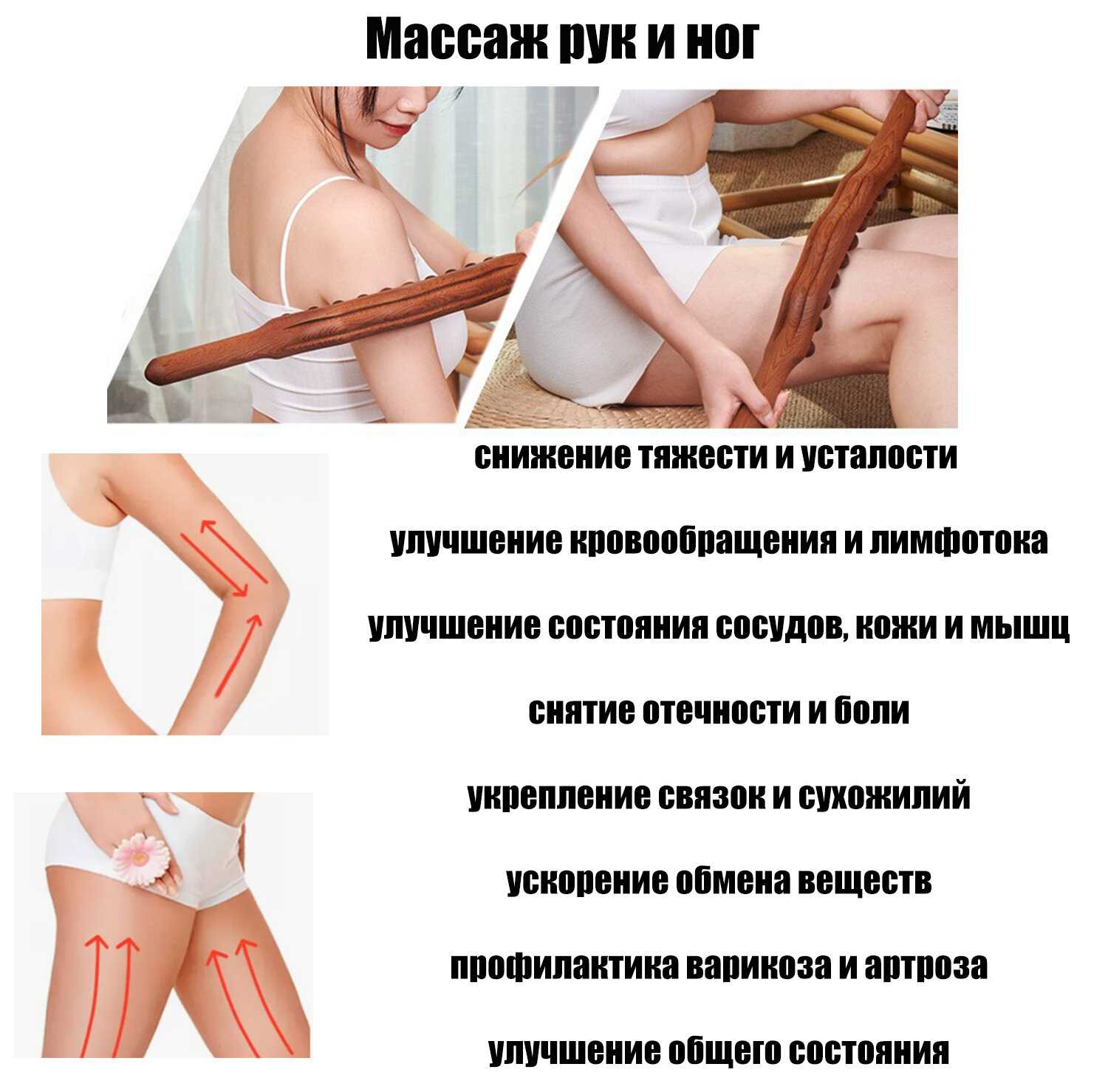 Антицеллюлитный ручной массажер Палка гуаша деревянная фотография 6